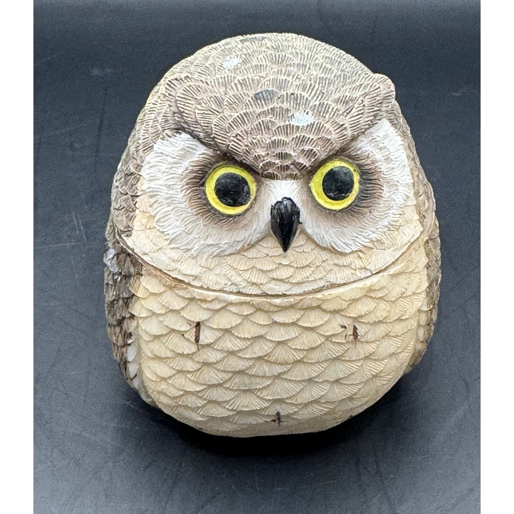 Brown Owl 3" Trinket Jewelry Box With Lid Carved Figurine